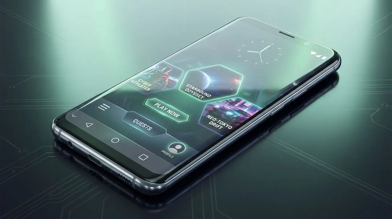 Android-Smartphone mit moderner App-Startansicht und übersichtlicher Lobby
