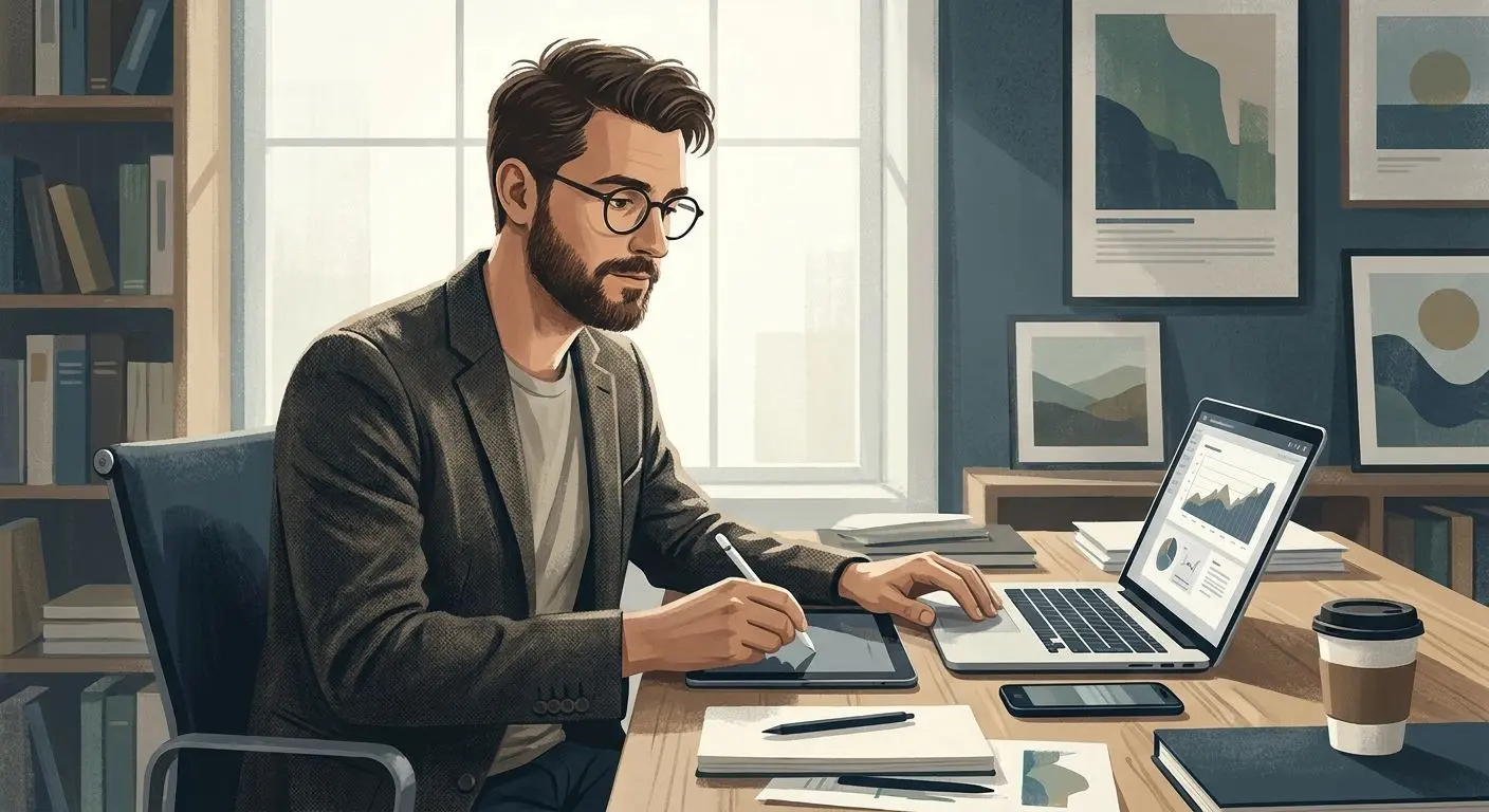 Stilisierte Autorenillustration eines Content-Analysten