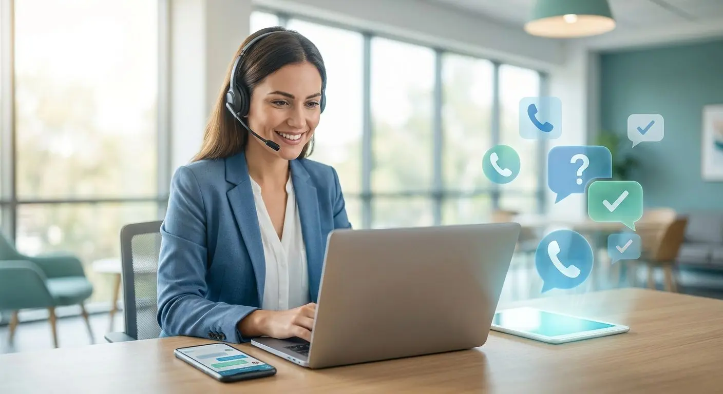 Digitale Support-Szene mit Telefon und Chat für schnelle Hilfe