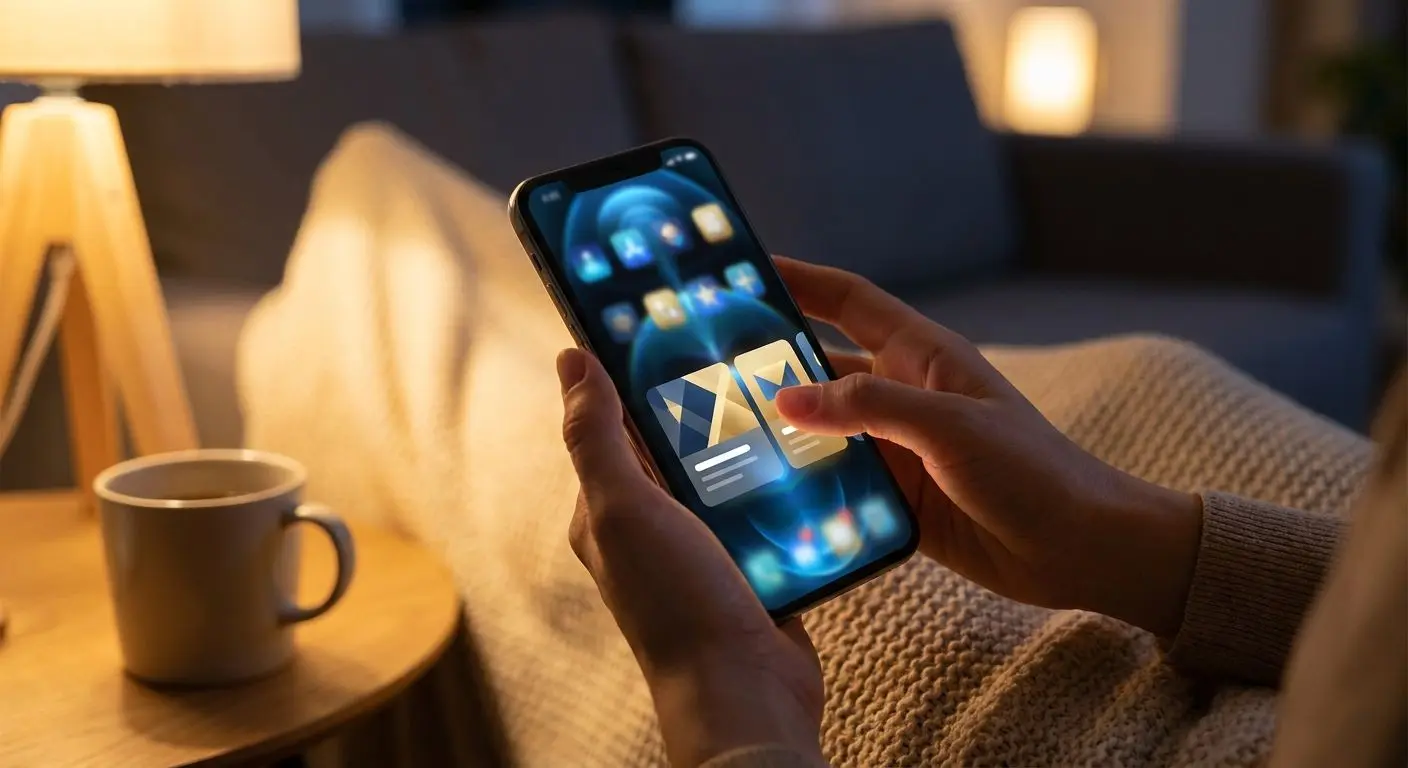 Nutzer mit Smartphone und personalisierten Angebotskarten in der App
