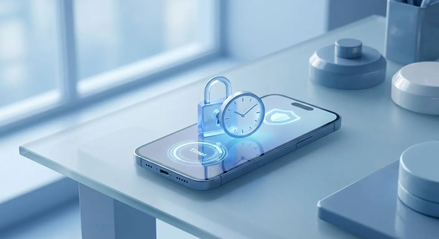 Smartphone mit Schloss und Uhr für Sicherheit und verantwortungsvolle Nutzung