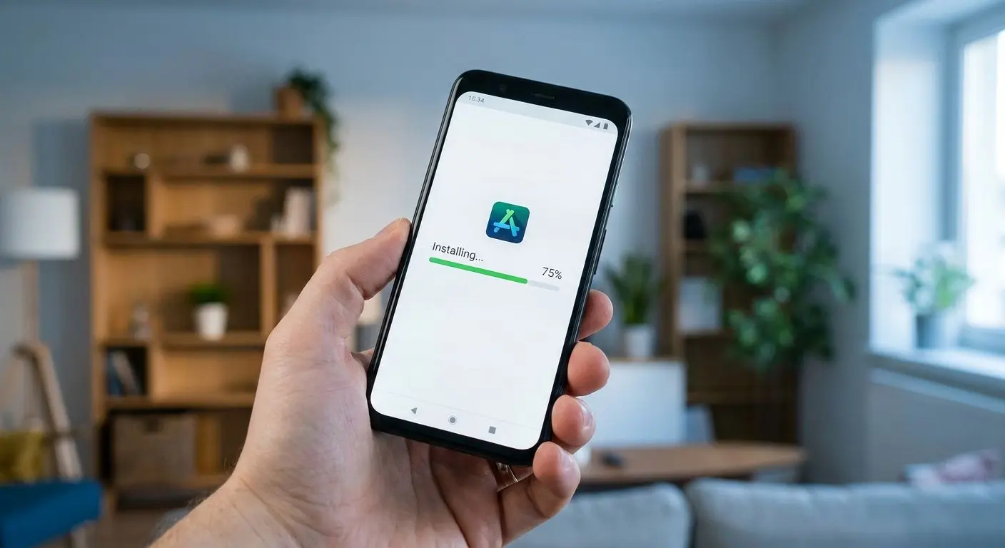Android-Smartphone mit laufender App-Installation