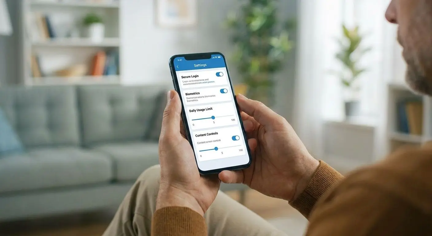 Nutzer prüft Login und Einstellungen in einer mobilen App