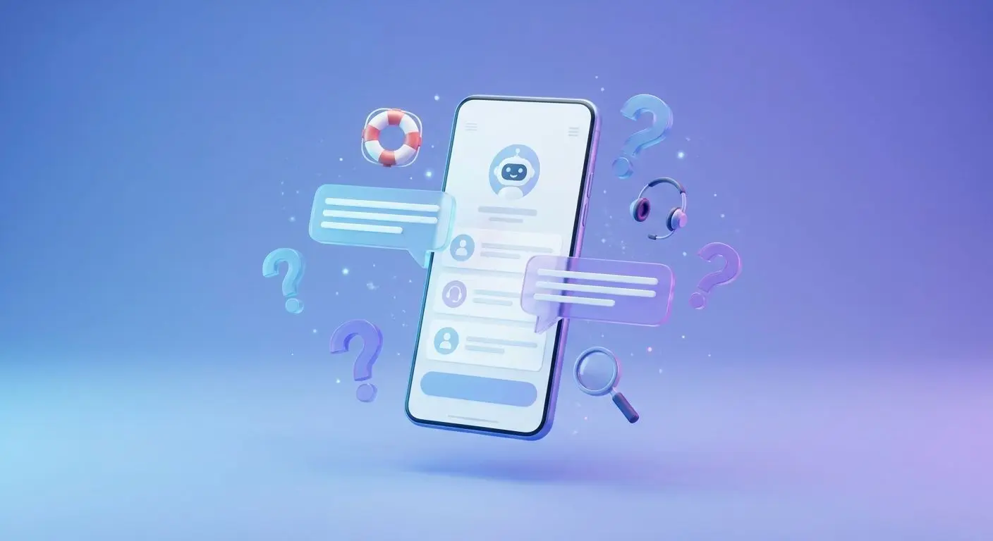 Support-Symbole mit Smartphone und Chatblasen für Hilfe beim Login