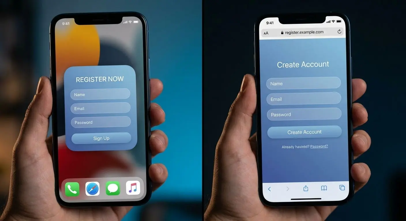 Vergleich von App und Browser bei der Registrierung