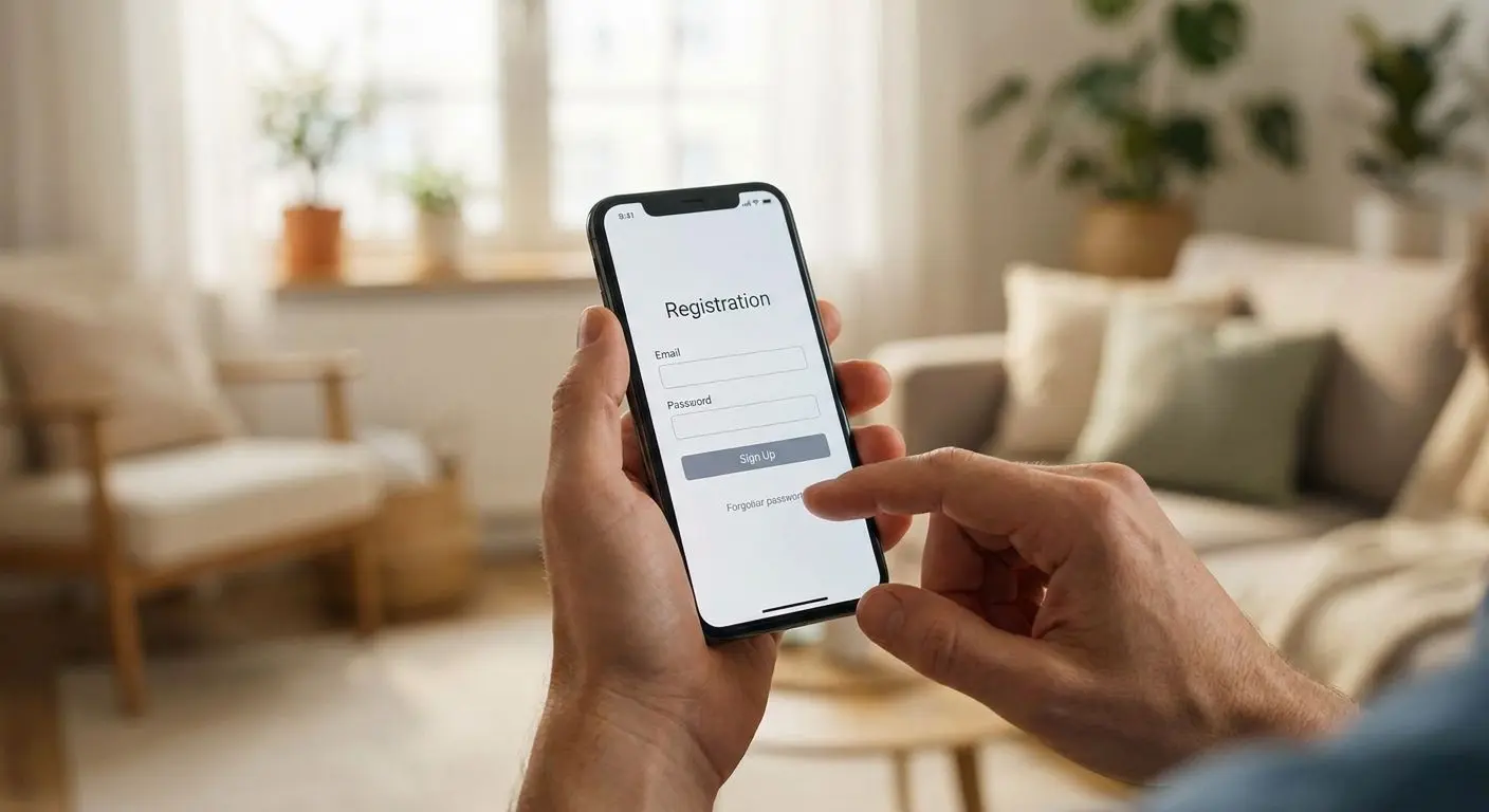 Smartphone mit mobiler Registrierungsseite