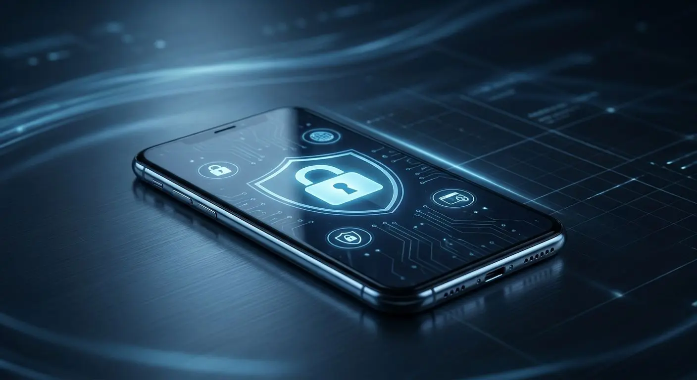 Smartphone mit Schloss-Symbol für Sicherheit und Datenschutz