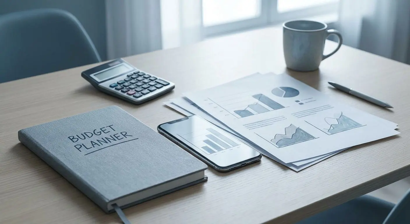 Notizbuch und Diagramme zur Budgetplanung